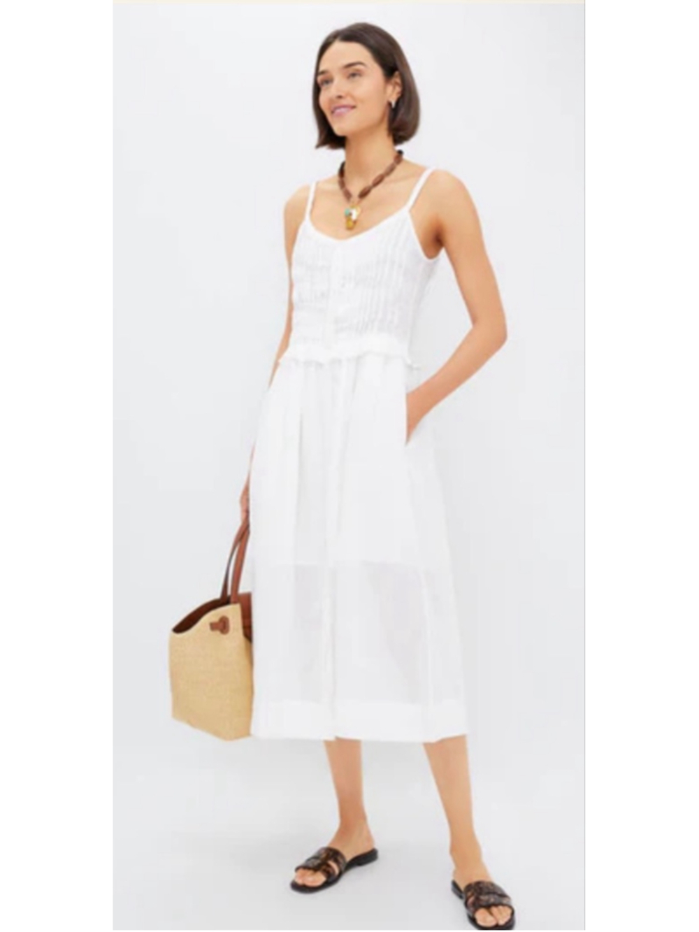 NWT SEA NEW YORK White Zora Solid Tank Button Down Midi Dress XS $295